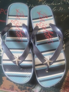 Brighton Blue Striped Starfish Flip Flops